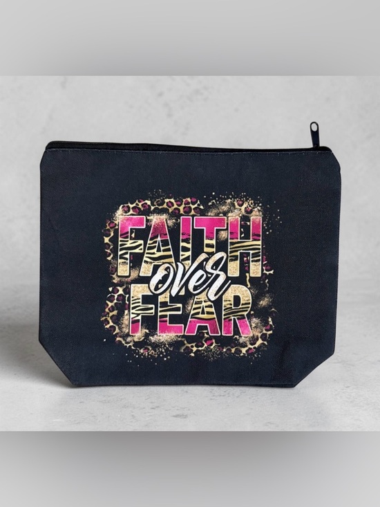 Handbags - Faith Over Fear Black Zip Pouch - Inspirational Women’s Bag